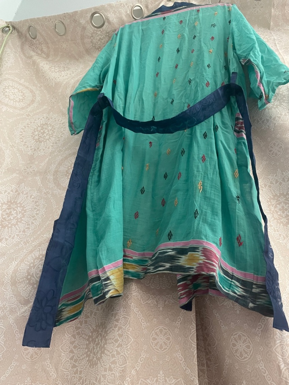Teal Kimono with Navy Trim with Pockets<3 - Picture 8 of 8